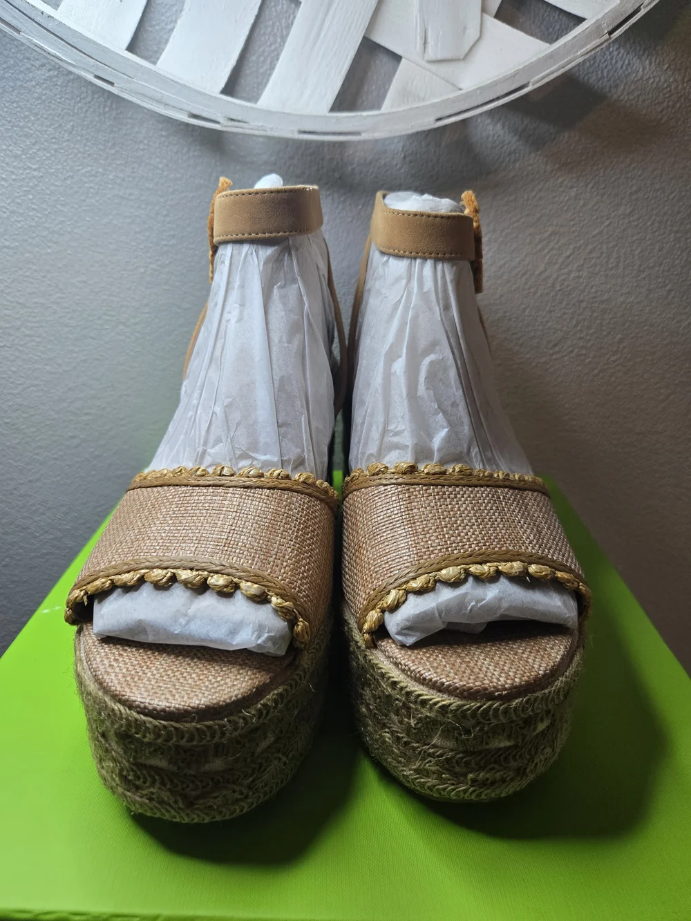 Sam Edelman Amber Wedge Platform Sandal in Tan with Ankle Strap New W Box Sz10.5